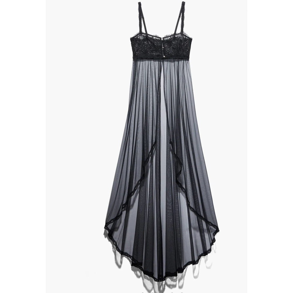 SAVAGE X FENTY ROMANTIC CORDED LACE TULLE Black Long Slip Gown MAXI SZ 1X $84 - Picture 3 of 7